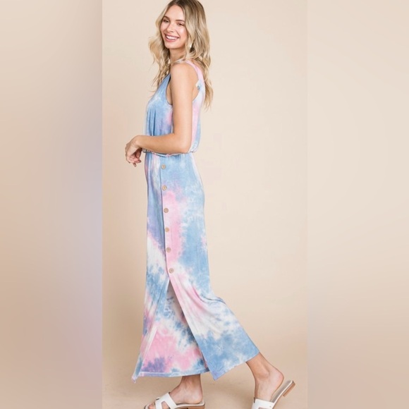 New!Plus Size Tie-Dye Button Side Detail Split Hem Jumpsuit Size 1X 2X 3X - Picture 5 of 8